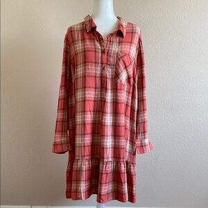Time and Tru Orange Cream Plaid Long Sleeve Dress